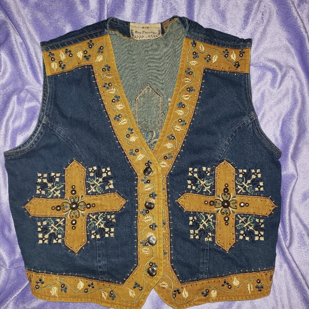 BOHO New Directions Denim Cross Embroidered Vest